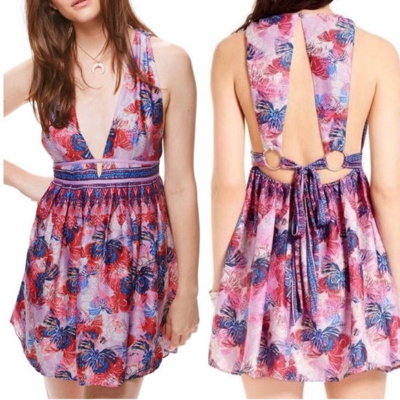 Free People Dresses & Skirts - Free People Floral Print Pink & Blue Summer Dress